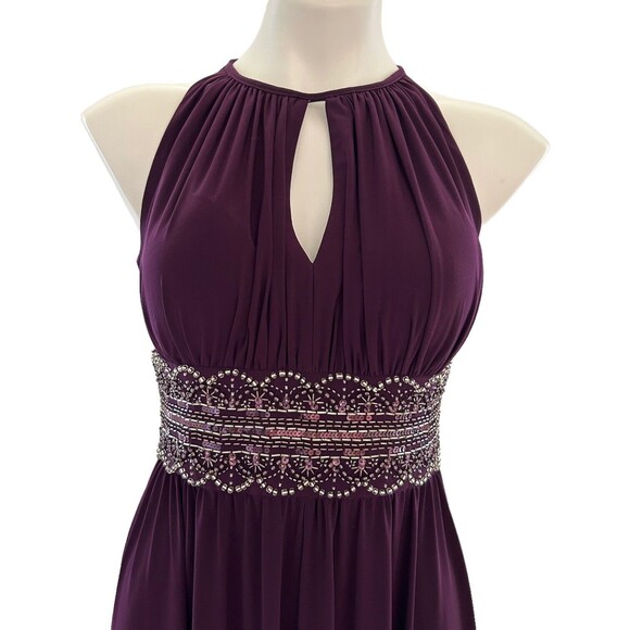R&M Richards Halter Sleeveless Long Gown Beaded Waist Purple Eggplant Size 4 - Picture 2 of 10